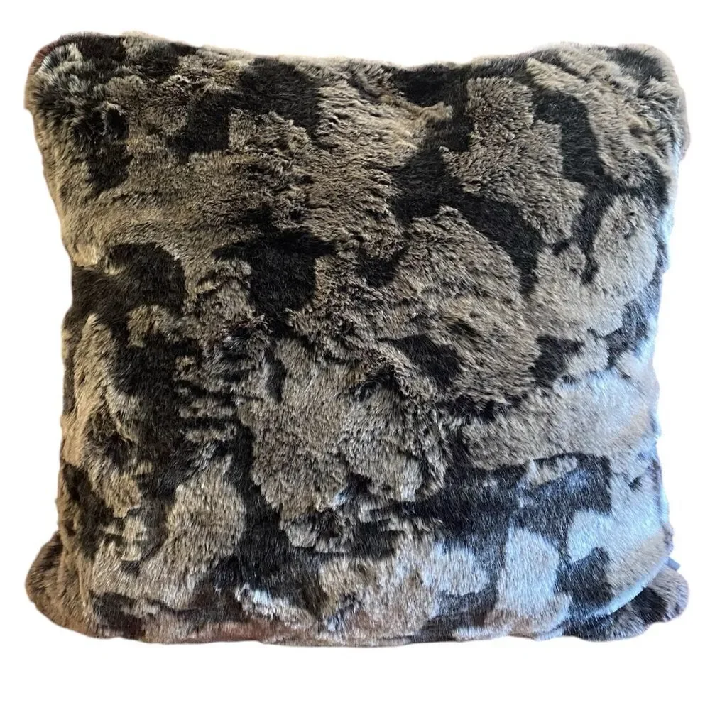 NWOT NEW Aviva Stanoff Black/Brown Faux Fur Luxury Designer Pillow 20